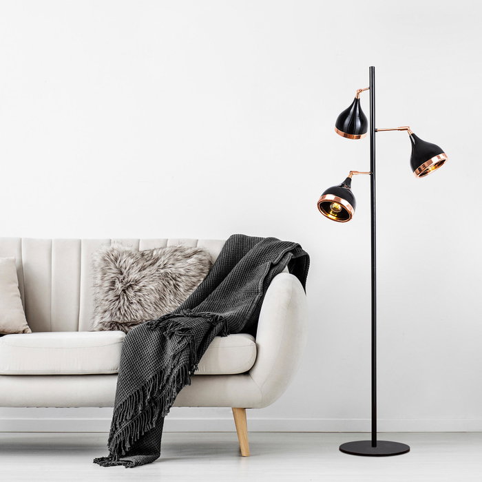 Opviq Yıldo - 7021 Lámpara de pie Negro y Cobre